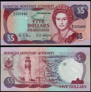 BERMUDA 5 DOLLARS (P35b) 1989 QEII PREFIX B/2 000440 LOW NUMBER UNC - Picture 1 of 1