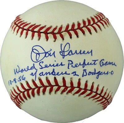 Don Larsen Signed AL Baseball Inscribed World Series Perfect Game with Score PSA - Image 1 of 2
