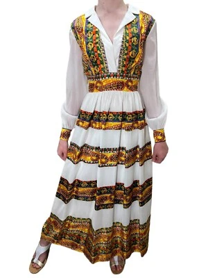 Sz S Vtg 70s Ethnic Maxi Dress Paisley Boho Psychedelic Print Hippie Festival - Изображение 1 из 4