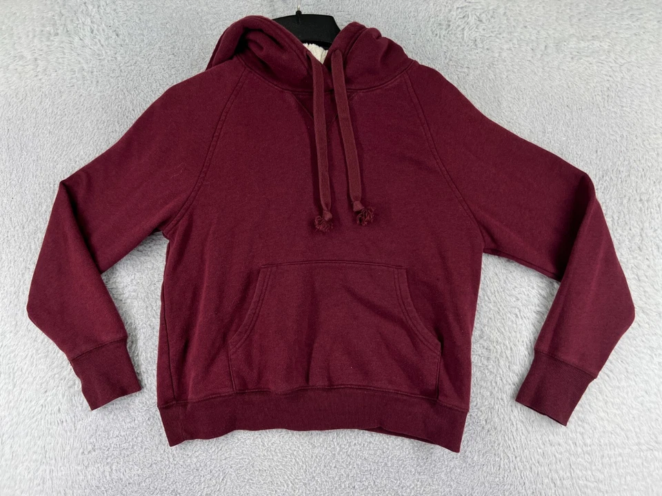 Antiguo Suéter Azul Marino Mujer Pequeño Rojo Con Capucha Mezcla de Algodón Sudadera con Capucha Bolsillo Recortado Foto 1 de 4