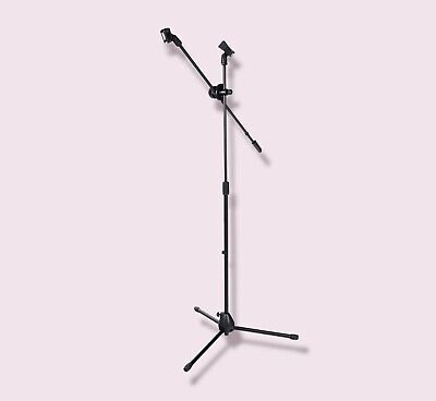 Microphone Stand Height Adjustable Boom Metal With 1 Mic Clip Holder Tripod Base • 18.22£
