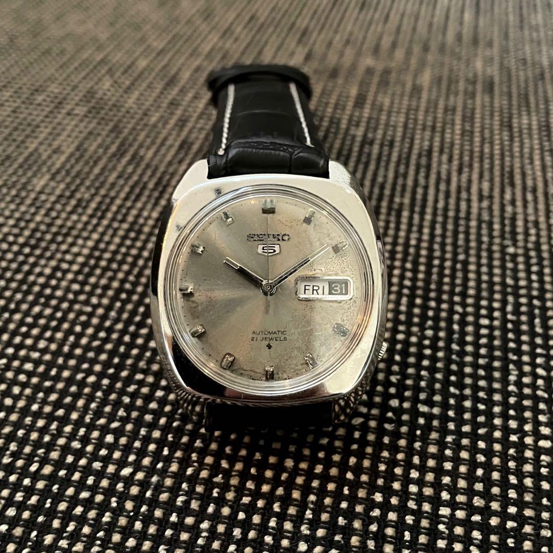 美品】【1987年製】SEIKO5 スクエア 待つ ブラック 自動巻き時計