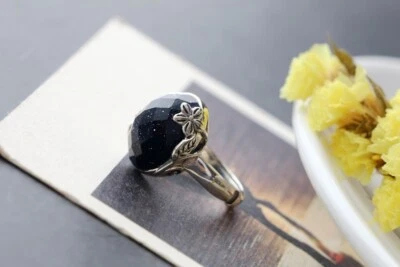 Anello D10 Blu Ovali Con Fiori Laterali In Argento Sterling 925 - Immagine 1 di 4