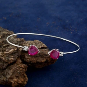 3.55 TCW Natural Ruby Gemstone SI/H Diamond Cuff Bangle Bracelet 14k White Gold - Picture 1 of 9