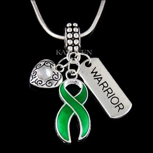 Green Awareness Ribbon Fight Liver Cancer Cerebral Palsy Charm Bracelet Necklace - Picture 1 of 8