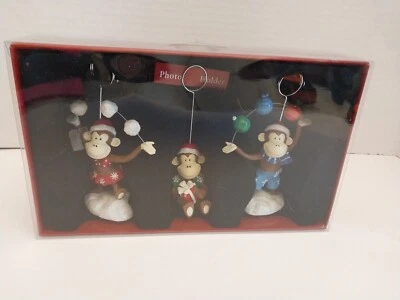 St Nicholas Square Photo Christmas Card / Photo Holder Set of 3 Monkeys NIB - Image 1 of 3