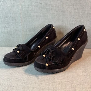 Zapatos de Soul SOS Mujer Cuñas Talla 8 Negro Gamuza Madera Cuentas Silicona Tacones - Imagen 1 de 9