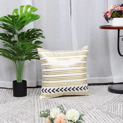 Gold Stamping Soft Outdoor Square Throw Pillow Covers Set Three Stripe - Image 1 of 4