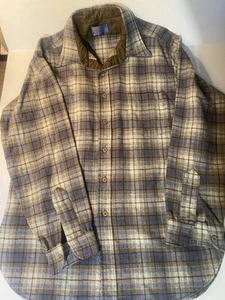 Vintage Pendleton Wool Lodge Button Up Shirt Size (L) Brown/Tan Plaid 70s 1970 - Picture 1 of 9