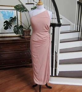 Anthropologie Ruched Asymmetrical Linen Blend Midi Dress Light Pink Size 4 New! - Picture 1 of 12