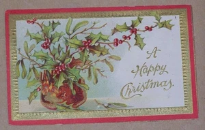 CARTOLINA IN RILIEVO, BUON NATALE, AGRIFOGLIO E VISCHIO, D CON FRECCIA - Foto 1 di 1