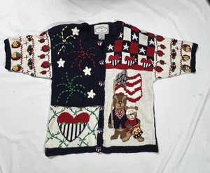 Vintage 90s Eagle's Eye Patriotic American Flag Bear Knitted Sweater Size Medium - Bild 1 von 14