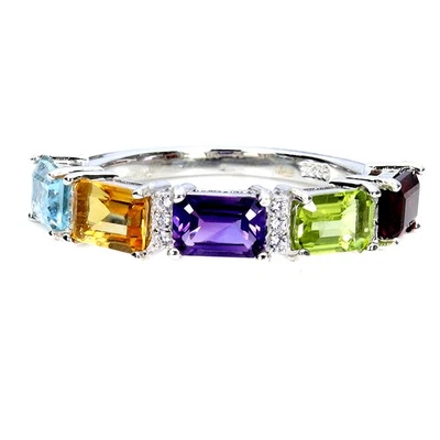 Anillo de plata de ley 925 octágono amatista 6x4 mm topacio citrino piedras preciosas joyería 8 Foto 1 de 4