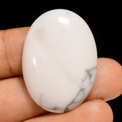 100% Natural Howlite Loose Gemstone White Oval Shape Cabochon 36 Ct 31X22X5 mm - Image 1 of 2