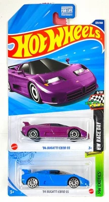 Bugatti EB110 SS 1994 azul primera edición (2021) y púrpura 2025 Hot Wheels lote 2 Foto 1 de 4