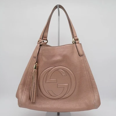 GUCCI SOHO Tote Bag Shoulder Bag Pink Beige Leather GG Interlocking Authentic - Image 1 of 4
