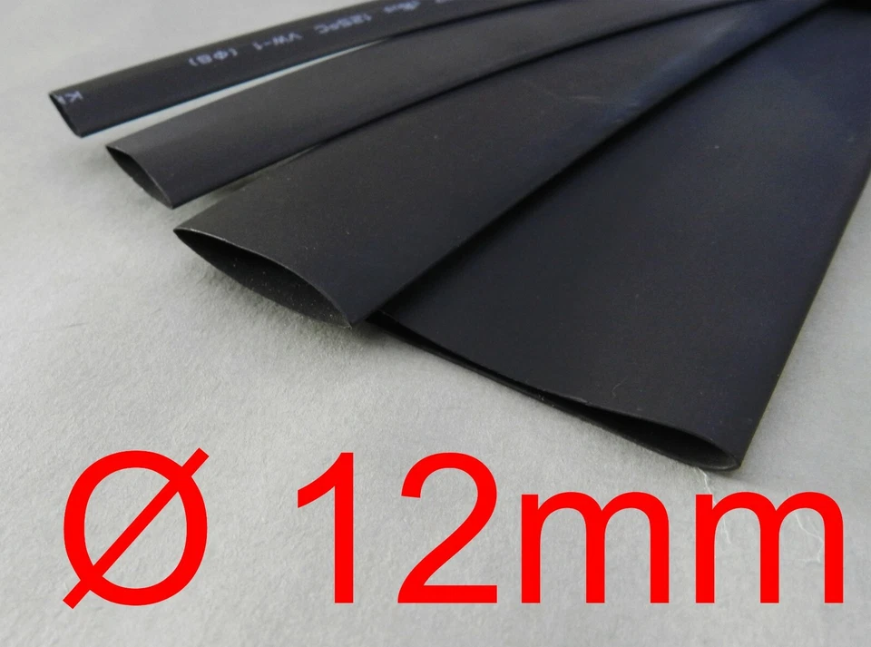 gaine thermo rétractable noir ratio 2:1 diamètre 12mm 1m