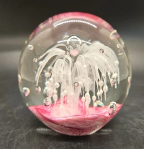 Fontana a bolle controllo fermacarte in vetro rosa e bianco altezza 7 cm - Foto 1 di 4