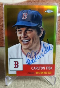 Carlton Fisk 2022 Topps Chrome Platinum Anniversary Gold Auto /50 Jersey #'d !!!