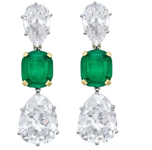 Lab Created Emerald and Diamond Wedding Earrings for Womnes 925 Sterling Silver - Picture 1 of 8