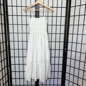 Flowy Smocked Shirred Top White Cami Dress Size Medium - Picture 1 of 10