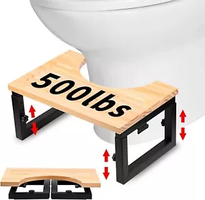 Bamboo Toilet Stool for Adults,7 8 9 in Adjustable Height Folding Black - Picture 1 of 8