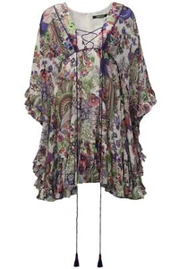 ROBERTO CAVALLI FLORAL PRINT SILK MINI DRESS IT 44 UK 12 - Picture 1 of 4