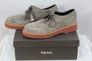 FRAU Men's Size 9 74B4 Italian Suede Brogue Lace Up Oxfords Color Gray NWB - Picture 1 of 8
