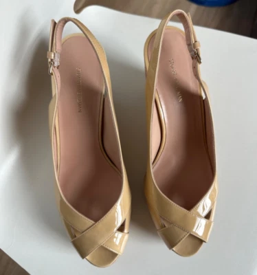 Stuart Weitzman Patent Leather Cork Wedge Sandal Peep Toe Slingback Tortoise 10M - Image 1 of 4