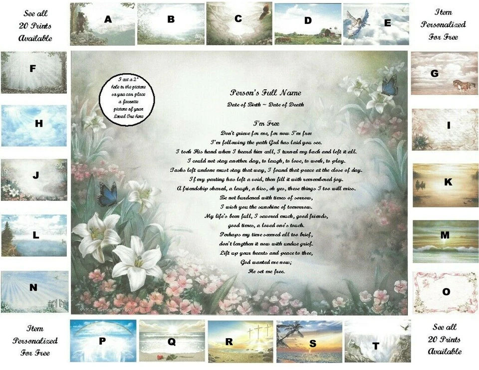 I'm Free Personalized Poem in loving memory of your Loved One (See all 20 Prints - Image 1 of 1