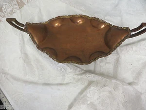 VINTAGE BRASS METAL TRAY Decorative Footed Unusual EAGLE MARKED PLATTER ART - Picture 1 of 7