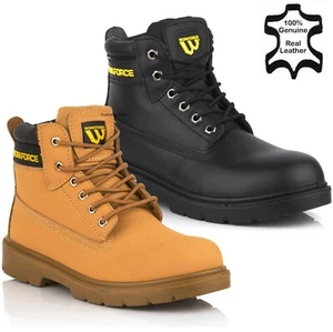 Herren Leder Knöchel Sicherheitsstiefel Schnürung Stahlkappe Arbeitsstiefel Wanderschuhe Größe - Bild 1 von 14
