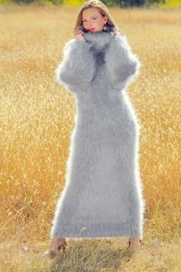 SuperTanya Gris Mohair Vestido Difuso Hecho a Mano Suéter Largo Listo para Enviar Talla L-XL - Imagen 1 de 12