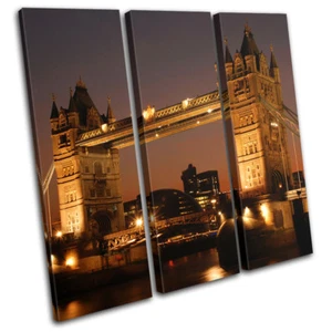 London Tower Bridge Cityscape Architecture TREBLE CANVAS WALL ART Picture Print - Picture 1 of 1