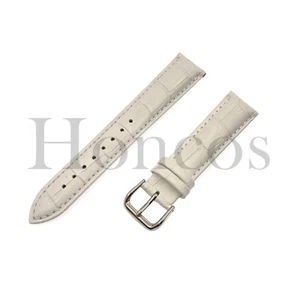 12-24 MM Mens Crocodile Grain Embossed Padded Leather Watch Band Strap White - Picture 1 of 4