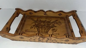 Antique hand made Cornucopia pyrography wood Tray - Picture 1 of 8