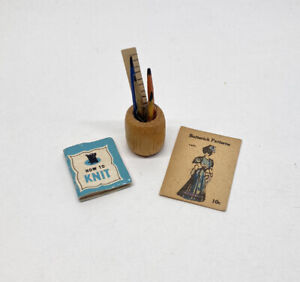 Vintage Dollhouse Miniature Sewing Knitting Book Pattern Pencils Scissors Lot