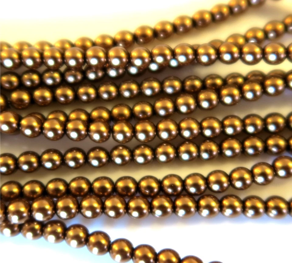 Antique Gold Colour 4mm Round Czech Glass Pearl Polished Beads x 25 - Image 1 of 1