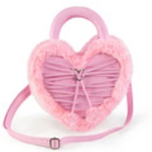 PLEASER HEARTSHAPED PINK HANDBAG-FAUX SUEDE-FAUX FUR-STRAP - Picture 1 of 1