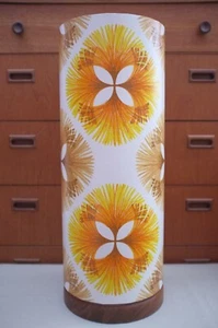 Hand Turned Wooden Lamp with Retro Wallpaper Lampshade - Vintage Paper, White - Picture 1 of 11