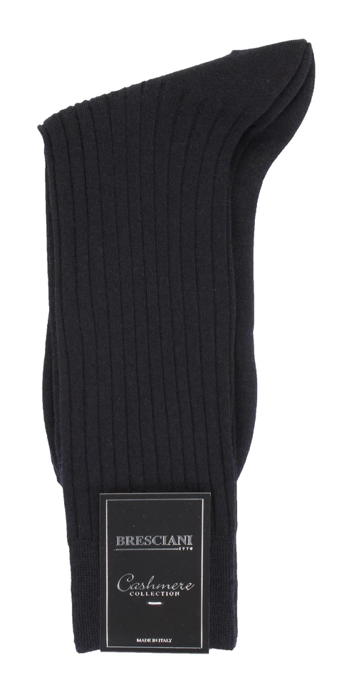 NWT BRESCIANI SOCKS cashmere silk calf length ribs blue luxury Italy XL - Image 1 of 1