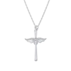 10K White Gold 0.08 Carat Round Cut Diamond Cross Pendant Necklace with Chain - Picture 1 of 3