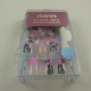 Claire's faux nails pink butterflys false nails coffin glue elegant fun - Picture 1 of 7