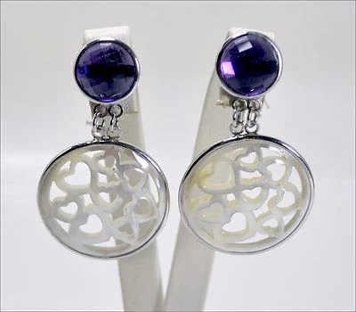 ORECCHINI IN ARGENTO 925 CON AMETISTA E MADREPERLA INCISA A CUORE AGHT 0318 - Immagine 1 di 3