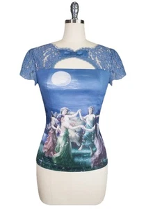 Kitten D’amour La Luna Peek-a-boo Top AU 4 Fitted Cut Out Lace Blue Moon Stretch - Picture 1 of 14