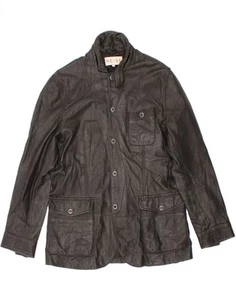 REISS Mens Leather Jacket UK 38 Medium Black Leather CF95 - Picture 1 of 4