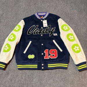 NEU Vandy The Pink Varsity Jacke Herren Large blau Wollmischung Druckknopf - Bild 1 von 12