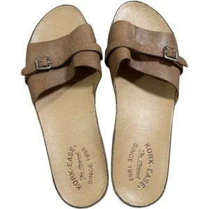 Kork-Ease Tan Leather Slides Sandals With Decorative Clasp Women’s 11M - Picture 1 of 7