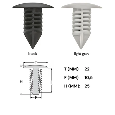 GABEX-SHOP 25x Verkleidung Clips Befestigung Panel Halter UNIVERSAL 10mm Kopf 22 mm schwarz