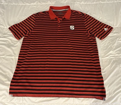 Camisa polo de golf Adidas NC State Wolfpack para hombre grande roja con rayas negras L Foto 1 de 4